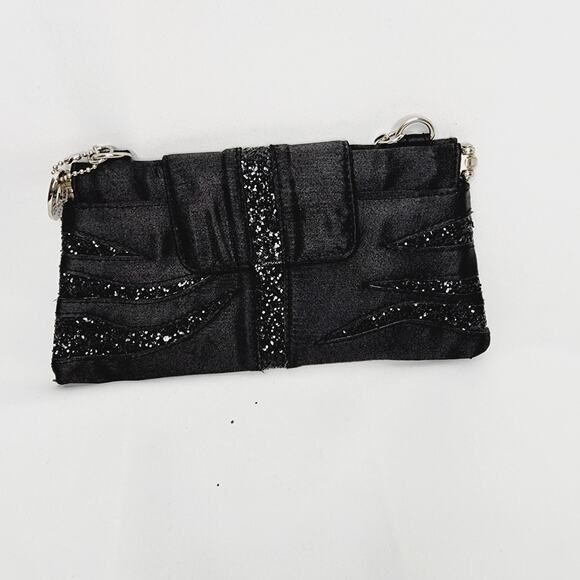 Steve Madden Small Black Satin & Glitter Clutch Purse - Picture 2 of 13
